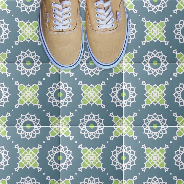 Blue Green White Lace Mosaic Geometric Pattern Tile (Creator Uploaded)