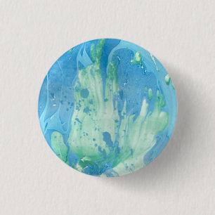 Blue Green White Marble Look Modern Abstract 1 Inch Round Button