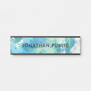 Blue Green White Modern Abstract Art Trendy Door Sign