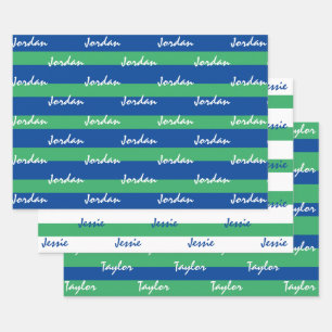 Blue Green White Personalized Wrapping Paper