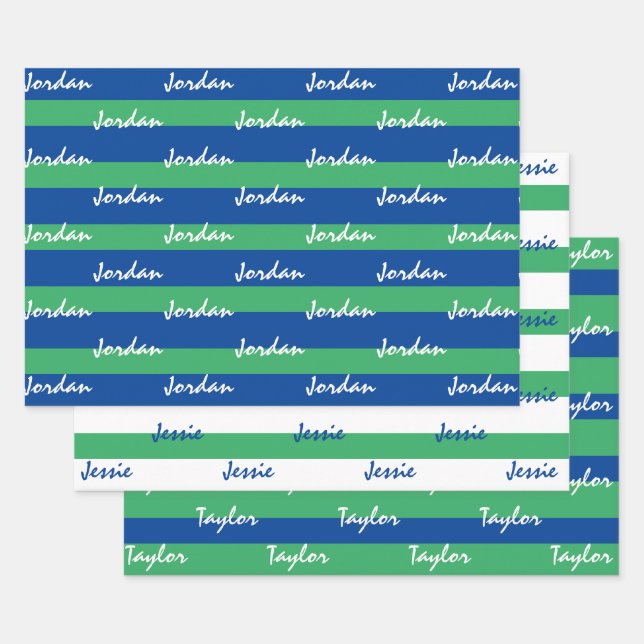 Blue Green White Personalized Wrapping Paper (Set)