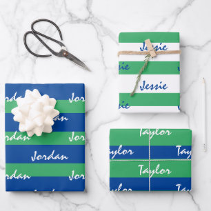 Blue Green White Personalized Wrapping Paper