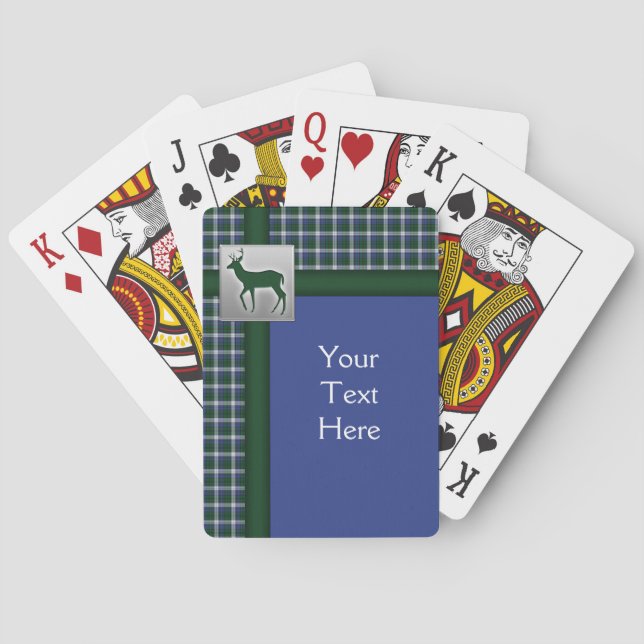 Blue, Green, White Plaid with Deer Playing Cards (Back)