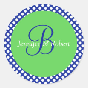Blue Green White Polka Dot Monogram B Envelope Sea Classic Round Sticker