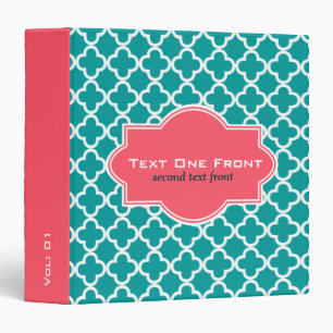 Blue-Green & White Quatrefoil Geometric Pattern Binder