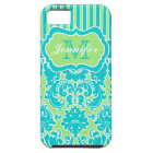 Blue, Green, White Striped Damask iPhone 5
