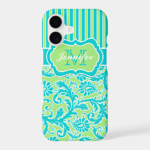 Blue, Green, White Striped Damask iPhone X Case