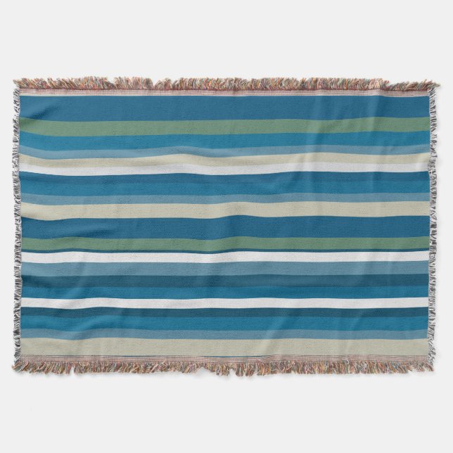 Blue, green, white Stripes Throw Blanket (Front)