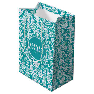 Blue-Green & White Vintage Damasks Medium Gift Bag