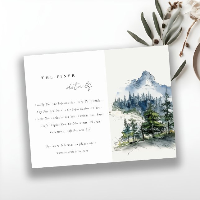 Blue Green Woods Mountain Sketch Wedding Details Enclosure Card (Creator Uploaded)