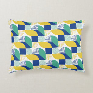Blue Green Yellow Abstract Geometric Pattern Accent Pillow