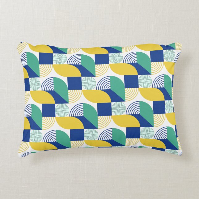 Blue Green Yellow Abstract Geometric Pattern Accent Pillow (Front)