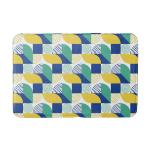 Blue Green Yellow Abstract Geometric Pattern Bath Mat
