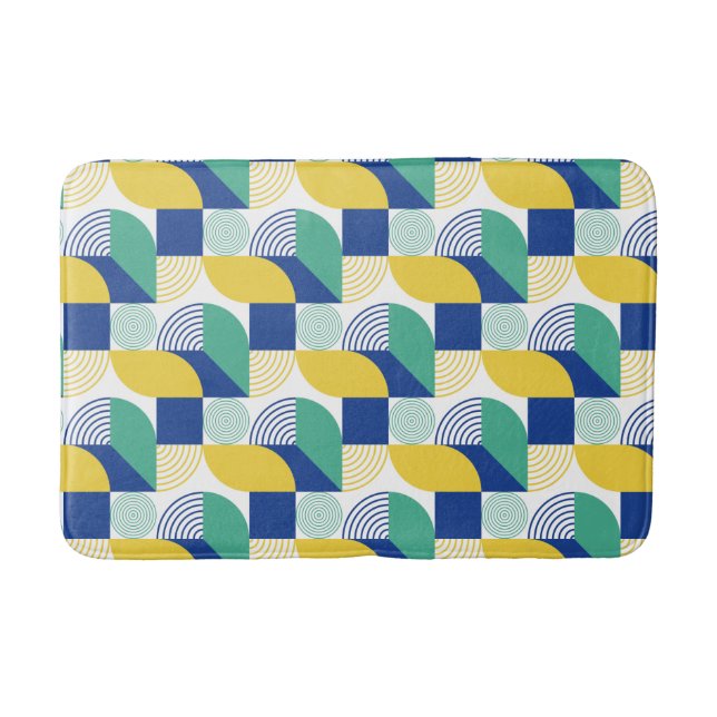 Blue Green Yellow Abstract Geometric Pattern Bath Mat (Front)
