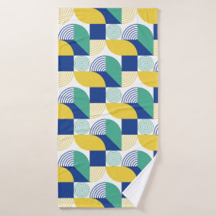 Blue Green Yellow Abstract Geometric Pattern Bath Towel
