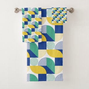 Blue Green Yellow Abstract Geometric Pattern Bath Towel Set
