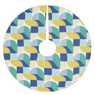 Blue Green Yellow Abstract Geometric Pattern Brushed Polyester Tree Skirt