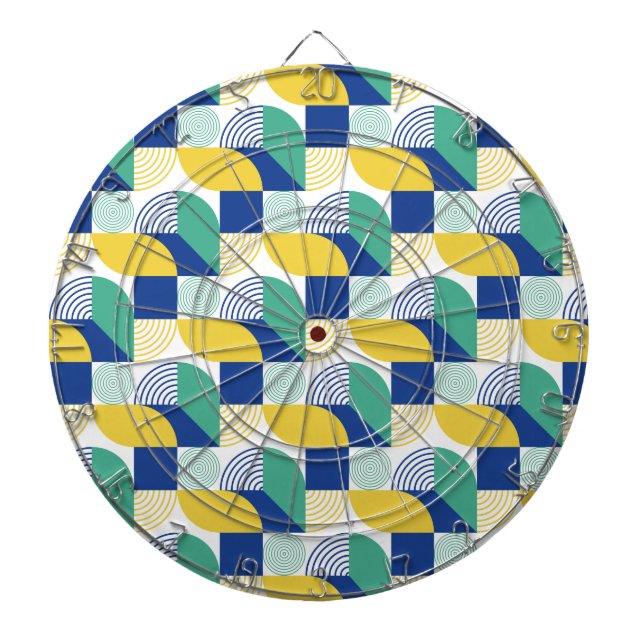 Blue Green Yellow Abstract Geometric Pattern Dartboard (Front)