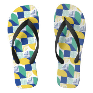 Blue Green Yellow Abstract Geometric Pattern Flip Flops