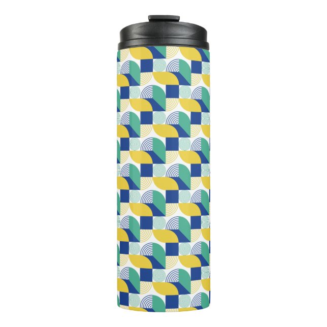 Blue Green Yellow Abstract Geometric Pattern Thermal Tumbler (Front)