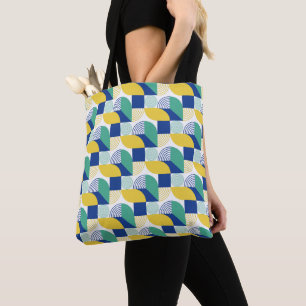 Blue Green Yellow Abstract Geometric Pattern Tote Bag