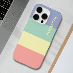 Blue, Green Yellow and Coral Pink Stripes Pattern iPhone 16 Pro Case
