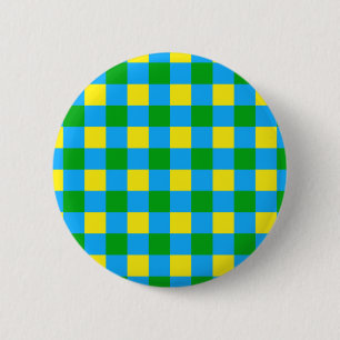 Blue Green Yellow Check Plaid Pattern Design 2 Inch Round Button