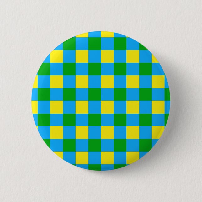 Blue Green Yellow Check Plaid Pattern Design  2 Inch Round Button (Front)