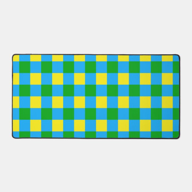 Blue Green Yellow Check Plaid Pattern Design  Desk Mat (Front)