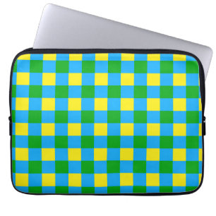 Blue Green Yellow Check Plaid Pattern Design Laptop Sleeve