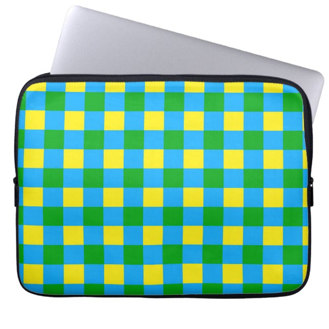 Blue Green Yellow Check Plaid Pattern Design  Laptop Sleeve (Front)