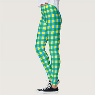 Blue Green Yellow Check Plaid Pattern Design  Leggings