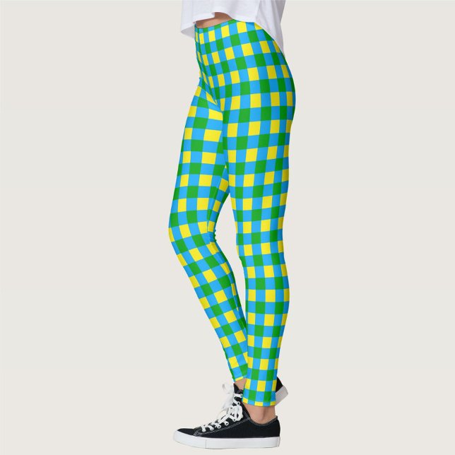 Blue Green Yellow Check Plaid Pattern Design  Leggings (Creator Uploaded)