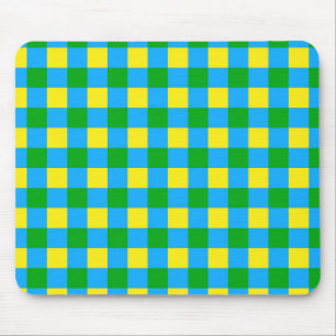 Blue Green Yellow Check Plaid Pattern Design Mouse Pad