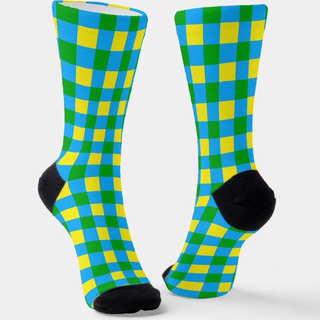 Blue Green Yellow Check Plaid Pattern Design  Socks (Creator Uploaded)