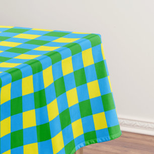 Blue Green Yellow Check Plaid Pattern Design Tablecloth