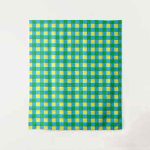 Blue Green Yellow Check Plaid Pattern Design Tapestry