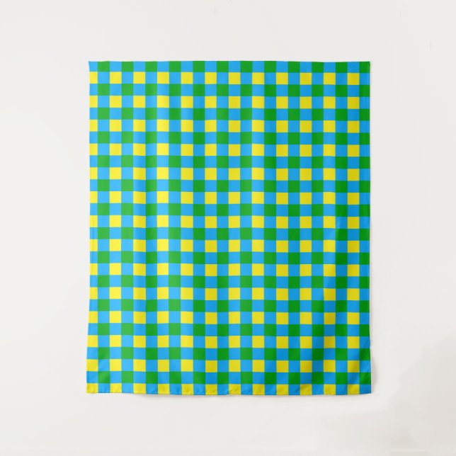 Blue Green Yellow Check Plaid Pattern Design  Tapestry (Front)