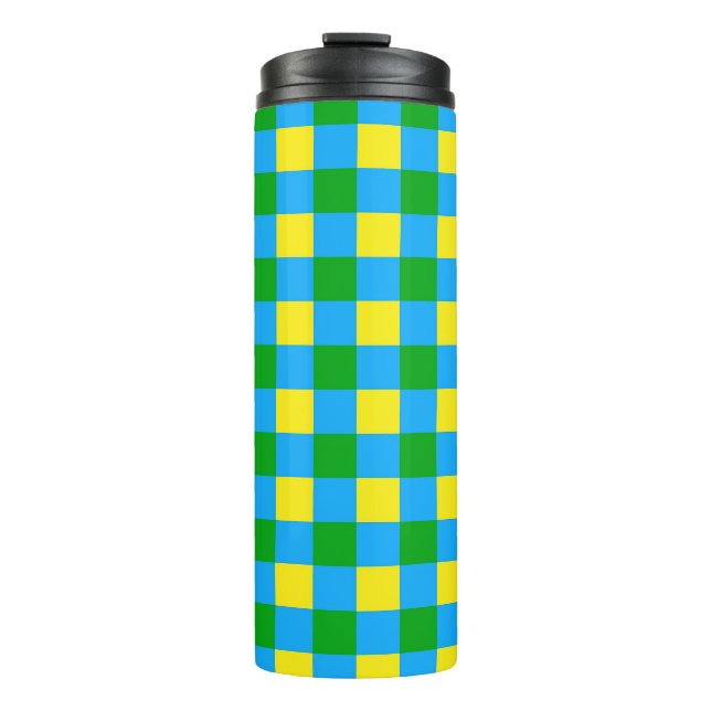 Blue Green Yellow Check Plaid Pattern Design  Thermal Tumbler (Front)