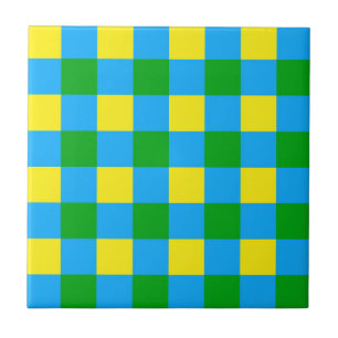 Blue Green Yellow Check Plaid Pattern Design Tile