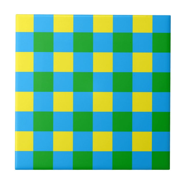 Blue Green Yellow Check Plaid Pattern Design  Tile (Front)