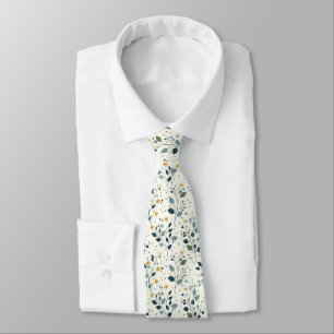 Blue Green Yellow Cottagecore Florals Botanicals Tie