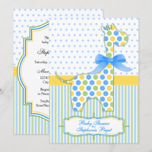 Blue Green Yellow Giraffe Baby Shower Invitation