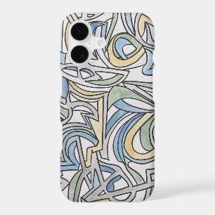 Blue Green Yellow Lattice-Hand Painted Abstract