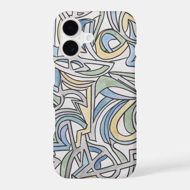 Blue Green Yellow Lattice-Hand Painted Abstract  (Verso)