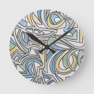 Blue Green Yellow Lattice-Hand Painted Abstract  Round Clock