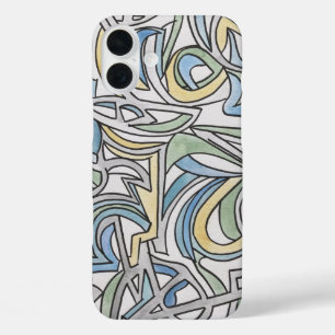 Blue Green Yellow Lattice-Hand Painted Watercolor  iPhone 16 Plus Case