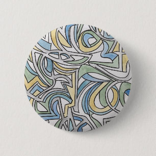 Blue Green Yellow Lattice-Watercolor Art 2 Inch Round Button