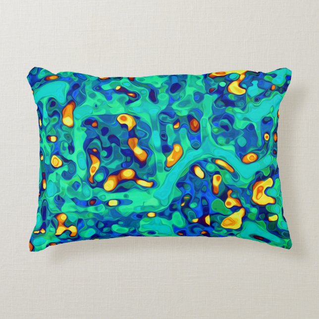 Blue Green Yellow Unique Pattern Accent Pillow (Front)