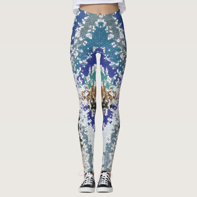Blue Green Yellow Unique Pattern Leggings (Front)